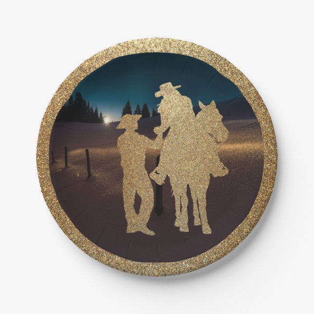 Western Wedding Cowboy Cowgirl Couple Plates (Front)