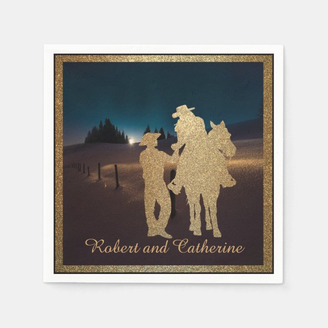 Western Wedding Cowboy Cowgirl Custom Names Napkin (Front)