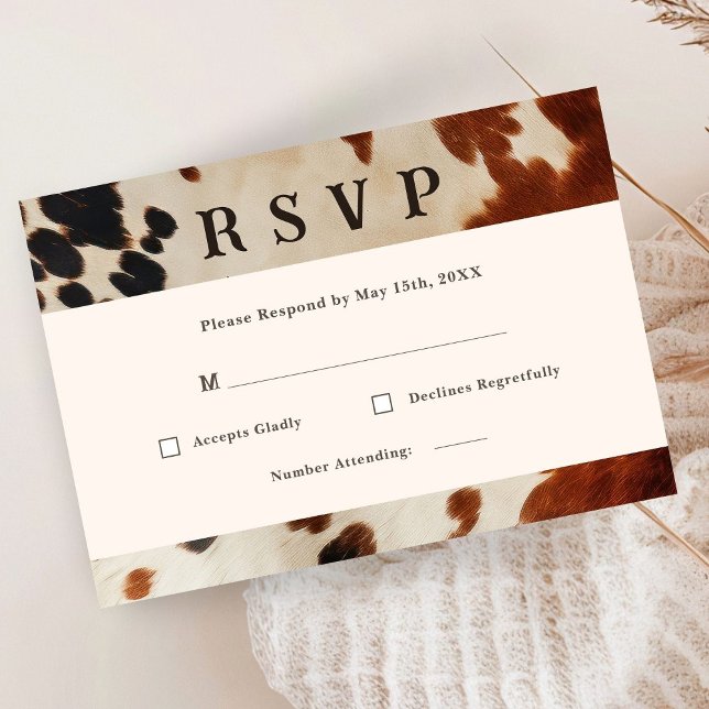 Western Wedding Cowhide RSVP Card Digital Download (Creator Uploaded)