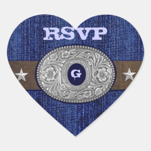 Western Wedding Denim Heart RSVP Envelope Seals