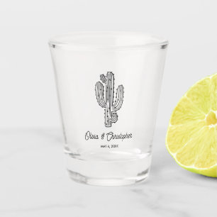 Western Wedding Favour Hand Drawn Cactus Shot Glass