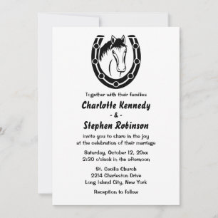Western Wedding Horse Country Horseshoe Black Invitation