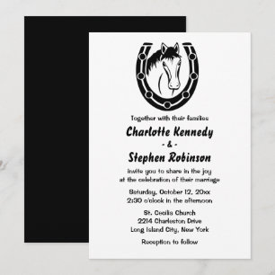 Western Wedding Horse Country Horseshoe Black Invitation