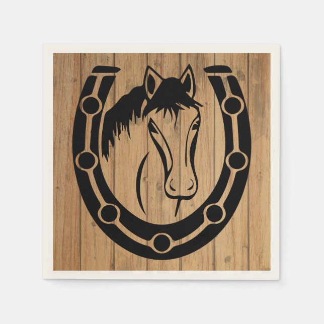 Western Wedding Horse Horseshoe Country Wood Napkin (Front)