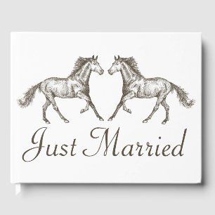Western Wedding Horse Just Married Rustic Brown Guest Book