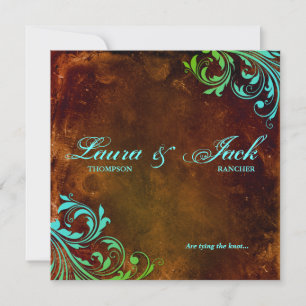Western Wedding Invitation Vintage Brown Blue