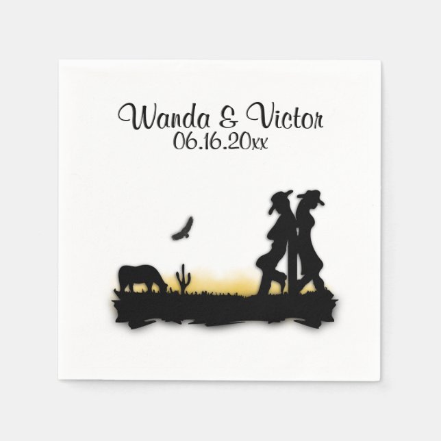Western Wedding Personalised Napkin (Front)