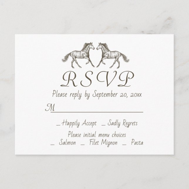 Western Wedding RSVP Horse Rustic Horses Country Invitation Postcard (Front)