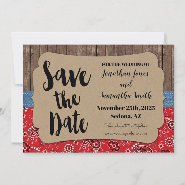 Western wedding save the date country chic invitation (Front)