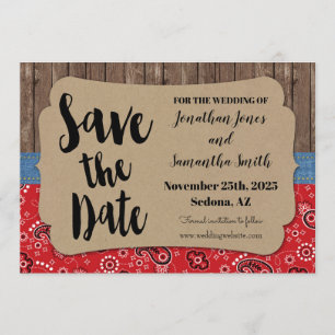 Western wedding save the date country chic invitation