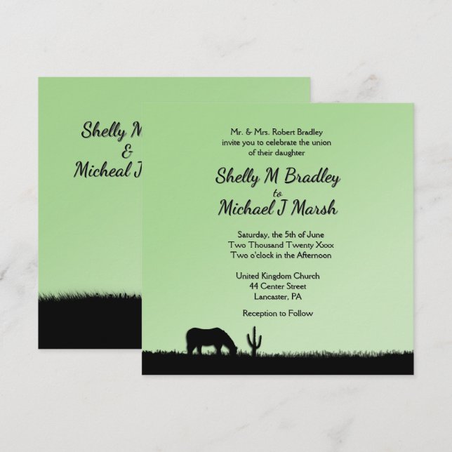 Western Wedding Theme Green Invitation (Front/Back)