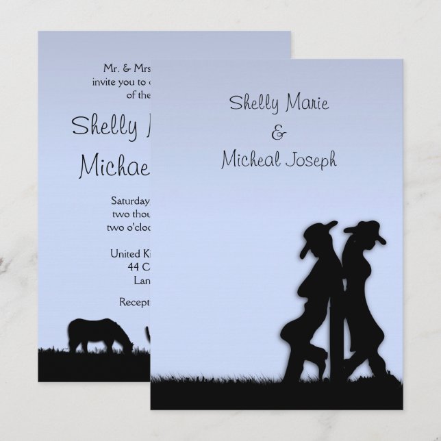 Western Wedding Theme Invitation Blue (Front/Back)