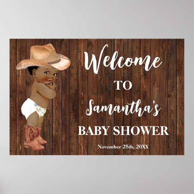 Western Welcome Little AA Cowboy Baby Shower Poster (Front)