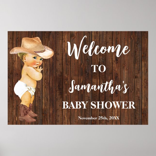 Western Welcome Little Cowboy Baby Shower Poster (Front)