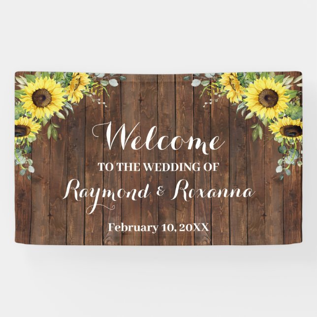 Western Welcome Wedding Sunflowers Greenery Banner (Horizontal)