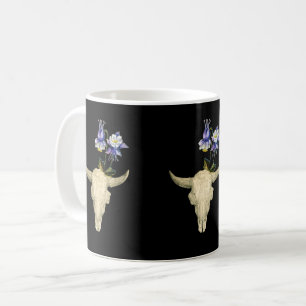Western West Bull Cow Skull PURPLE COLUMBINE Coff Coffee Mug