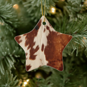 Western White Brown Black Cowhide Ceramic Tree Decoration