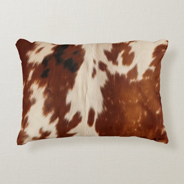 Western White Brown Black Cowhide Decorative Cushion (Front)