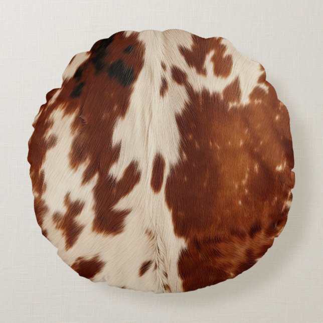 Western White Brown Black Cowhide Round Cushion (Front)