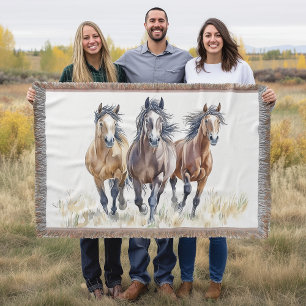 Western Wild & Free Mustang Horses Postcard Throw Blanket