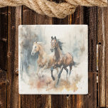 Western Wild Horse Stone Coaster<br><div class="desc">Western wild horse coaster. Beautiful watercolor brown and tan wild horses running in the wilderness.</div>