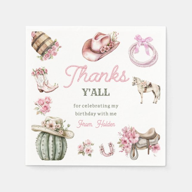 Western Wild West Country Cowgirl Birthday Napkins (Front)