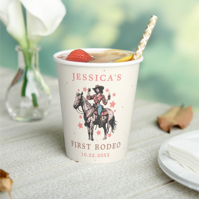 Western Wild West Country Cowgirl Birthday Paper Cups (Insitu)
