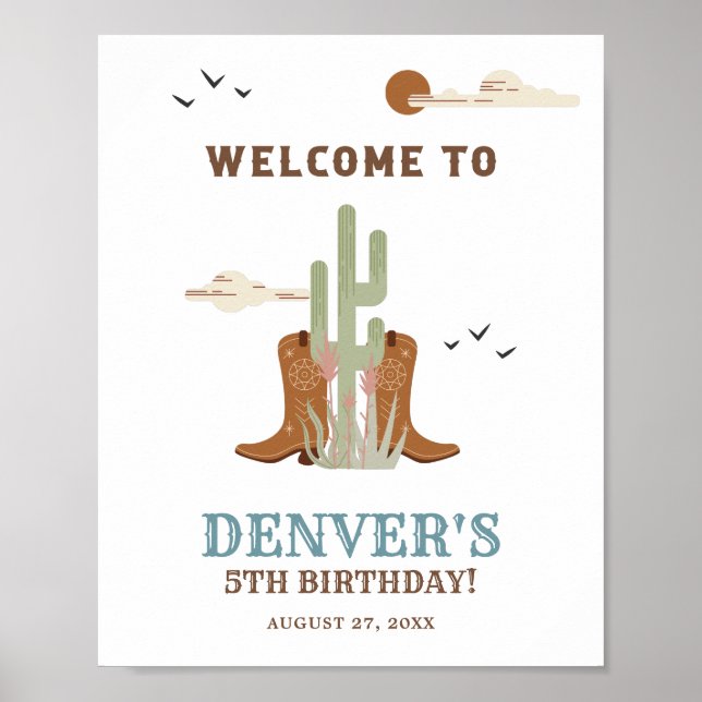 Western Wild West Cowboy Birthday Party Welcome Poster (Front)