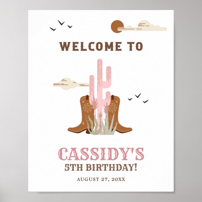 Western Wild West Cowgirl Birthday Party Welcome Poster (Front)