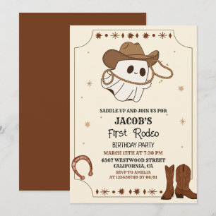 Western wild west first rodeo halloween birthday invitation