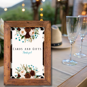 Western Wildflower Turquoise "Cards & Gifts" Sign  Invitation