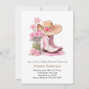 Western Wildflowers Watercolor Cowgirl Baby Shower Invitation