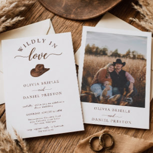 Western Wildly in Love Hat Minimalist Wedding Invitation