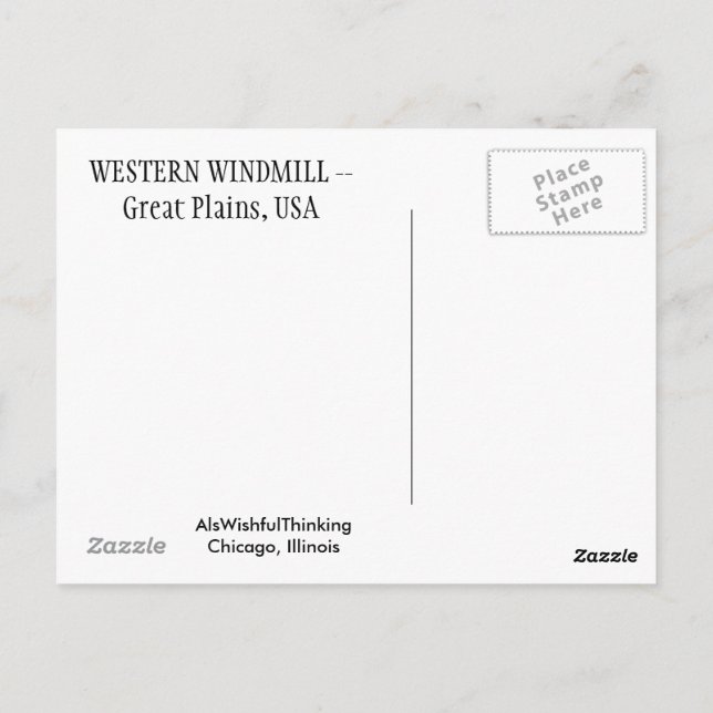 Western Windmill Postcard (Back)