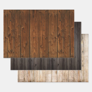 Western wood background woodgrain trio wrapping paper sheet