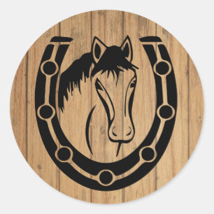 Western Wood Horse Country Rustic Wedding Classic Round Sticker