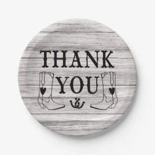 Western Wood Thank You Country Wedding Cowboy Paper Plate