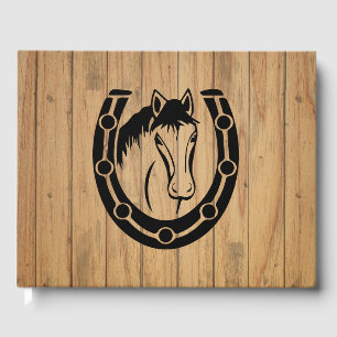Western Wood Wedding Horse Equestrian Country Guest Book