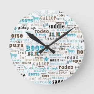 Western Word Art Teal Brown Wall Clock