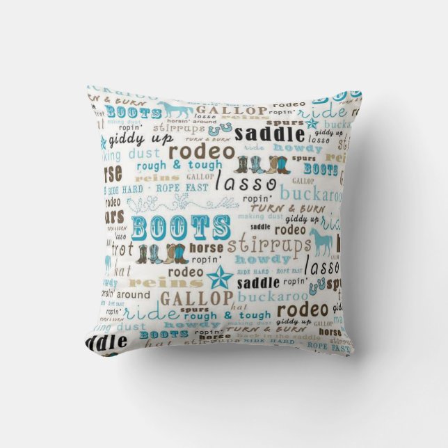 Western Word Art Turquoise MoJo Throw Pillow (Front)