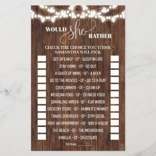 Western Would She Rather Bridal Shower Game Flyer