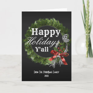 Western Wreath Personalised Family Name Holiday Card