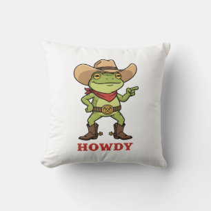 Western Yeehaw Frog Howdy Frog Funny Cowboy Meme Cushion