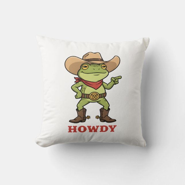 Western Yeehaw Frog Howdy Frog Funny Cowboy Meme Cushion (Front)