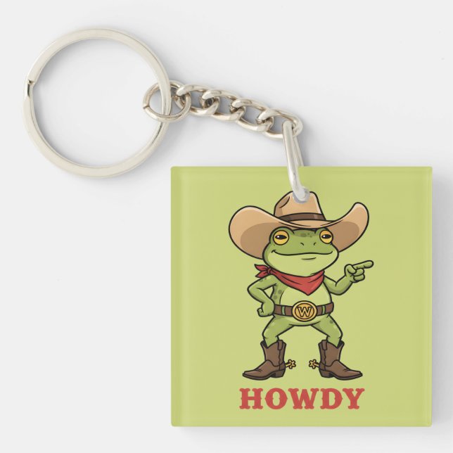 Western Yeehaw Frog Howdy Frog Funny Cowboy Meme Key Ring (Front)