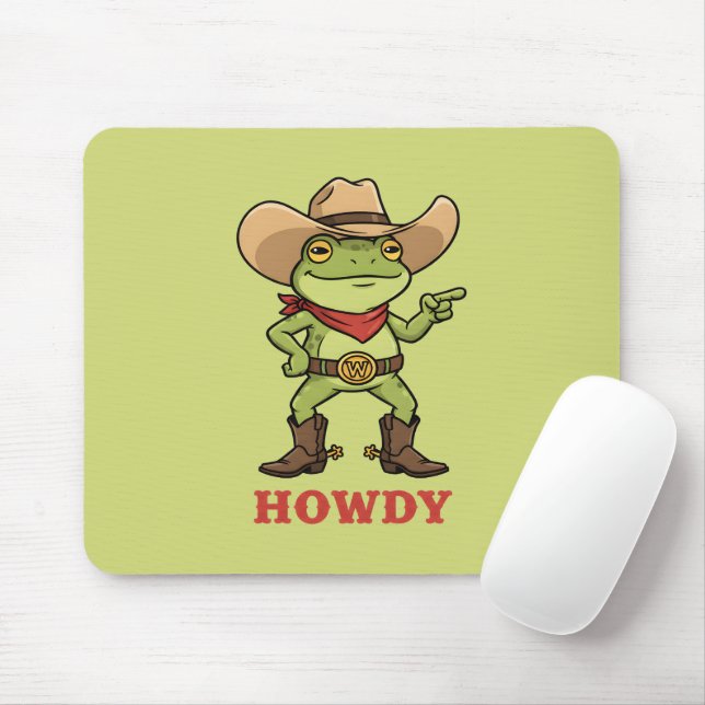 Western Yeehaw Frog Howdy Frog Funny Cowboy Meme Mouse Mat (With Mouse)