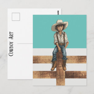 Western Young Cowboy On Post Country Ranch Style Postcard