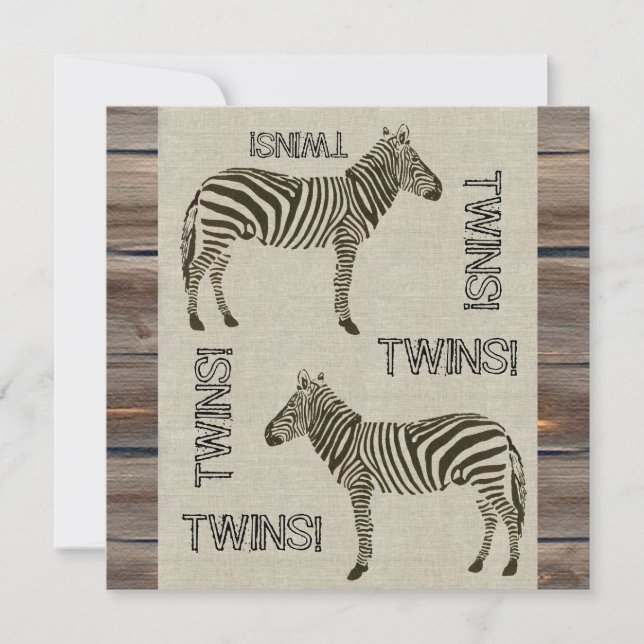 Western Zebra Twins Baby Shower Invitations (Front)