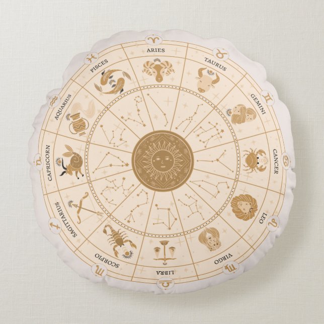 Western Zodiac Wheel  Round Cushion (Front)