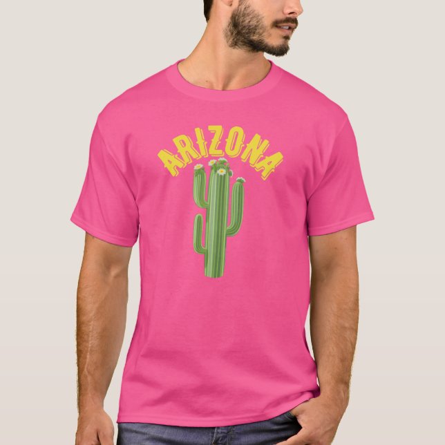 WesternStyle Arizona Saguaro Gold Text State Flowe T-Shirt (Front)